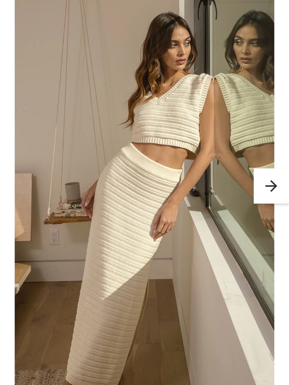 Line & Dot Ribbed Cream Knit Maxi Skirt Set - Sleek Women's Maxi